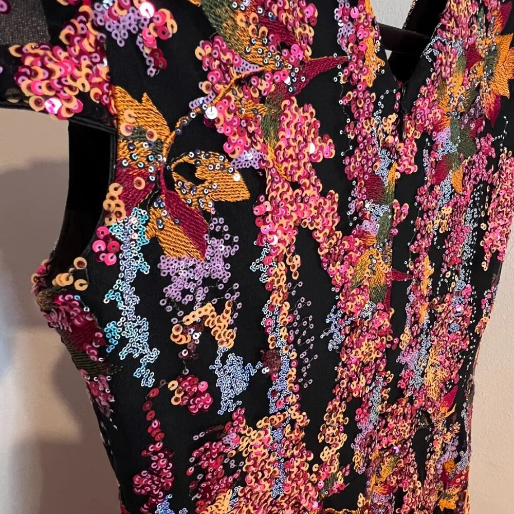 RARE! Dress The Population - Corinne Floral Sequin Dress - Size L - Picture 4 of 11